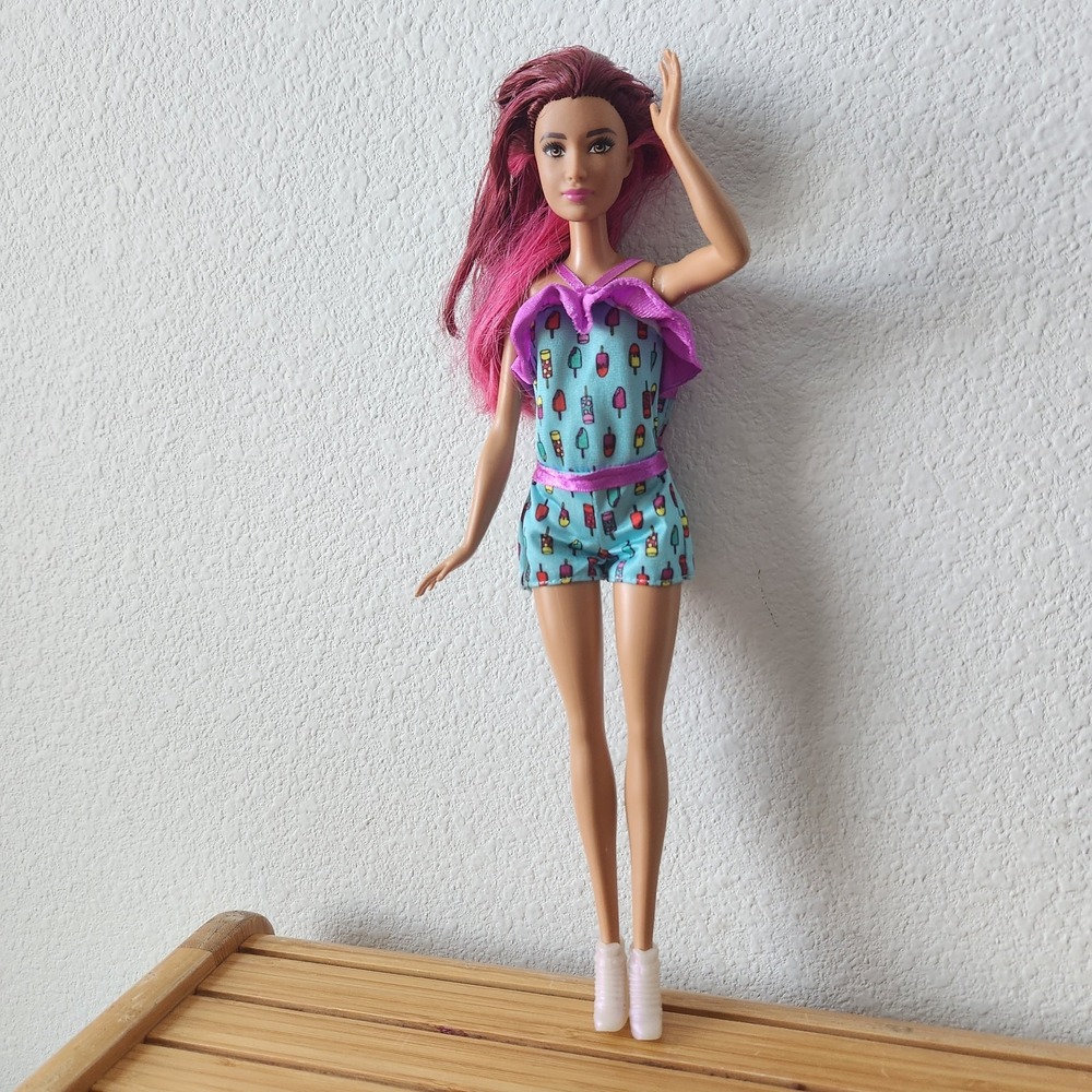 Barbie Fashionistas Doll in Ice Cream Romper Red Hair White Holographic Shoes